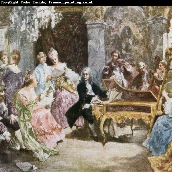 wolfgang amadeus mozart a romantic impression depicting handel making music at the keyboard with his friends.